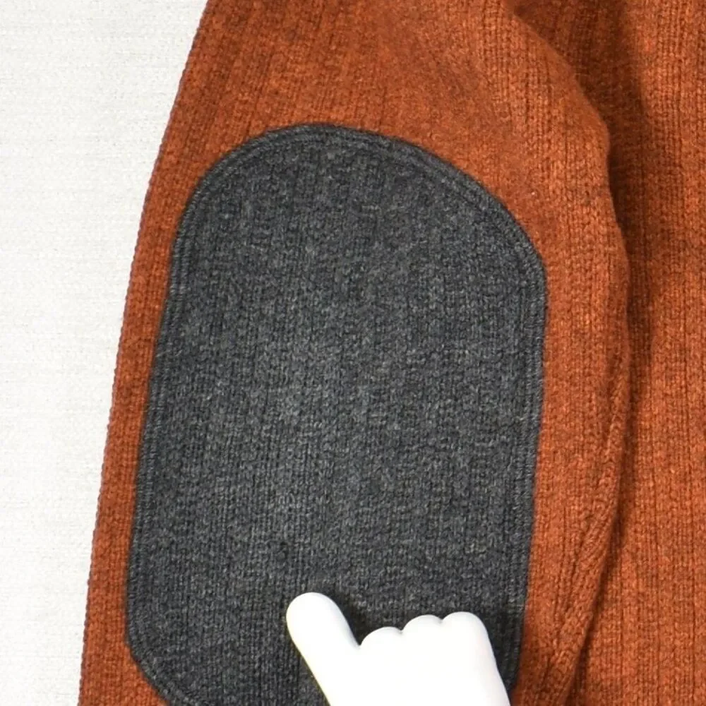 Banana Republic Mens L Burnt Orange Wool Blend Quarter Zip Sweater Elbow Patches